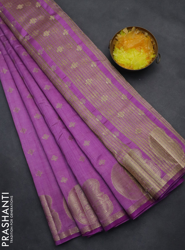 Semi raw silk saree lavender with allover zari woven 1000 buttas and paisley zari woven butta border