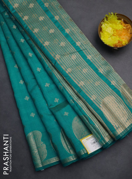 Semi raw silk saree cs blue with allover zari woven 1000 buttas and paisley zari woven butta border