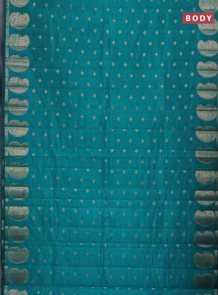 Semi raw silk saree cs blue with allover zari woven 1000 buttas and paisley zari woven butta border