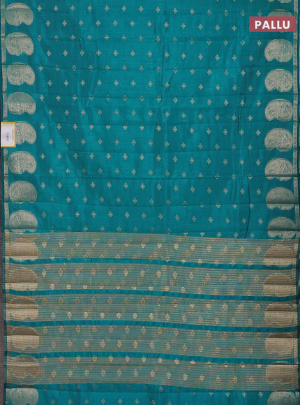 Semi raw silk saree cs blue with allover zari woven 1000 buttas and paisley zari woven butta border