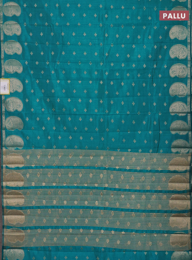 Semi raw silk saree cs blue with allover zari woven 1000 buttas and paisley zari woven butta border