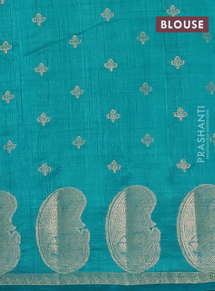 Semi raw silk saree cs blue with allover zari woven 1000 buttas and paisley zari woven butta border