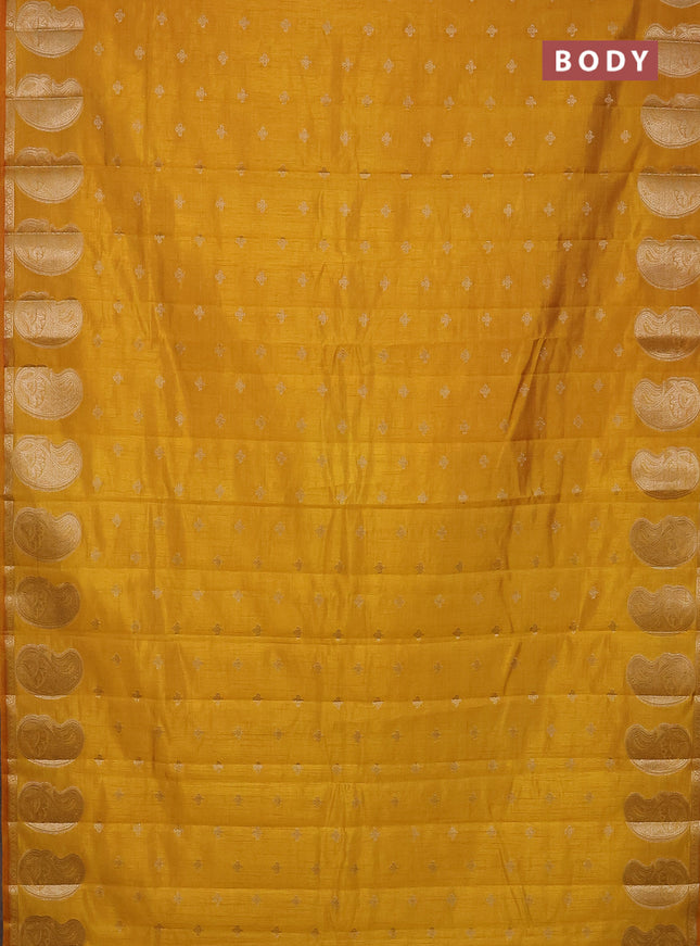 Semi raw silk saree mustard yellow with allover zari woven 1000 buttas and paisley zari woven butta border