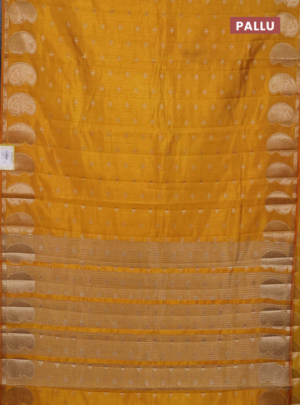 Semi raw silk saree mustard yellow with allover zari woven 1000 buttas and paisley zari woven butta border