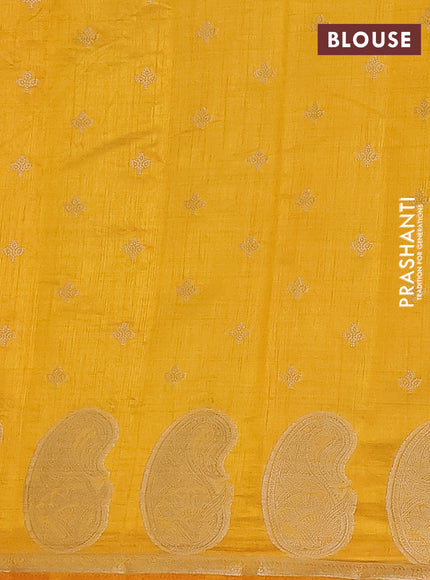 Semi raw silk saree mustard yellow with allover zari woven 1000 buttas and paisley zari woven butta border