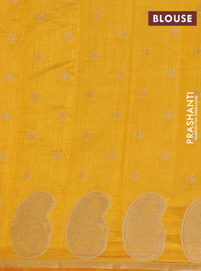 Semi raw silk saree mustard yellow with allover zari woven 1000 buttas and paisley zari woven butta border