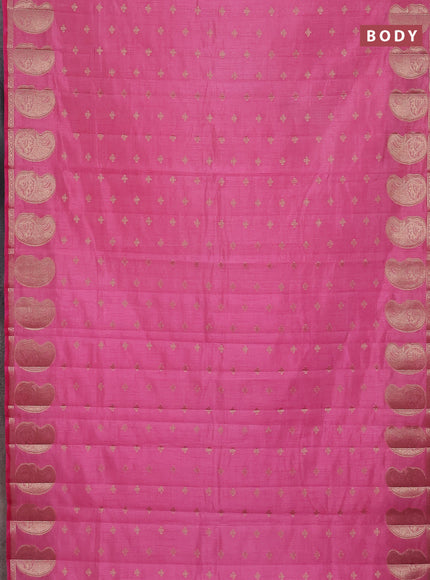 Semi raw silk saree pink with allover zari woven 1000 buttas and paisley zari woven butta border