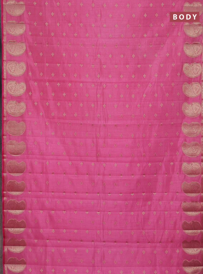 Semi raw silk saree pink with allover zari woven 1000 buttas and paisley zari woven butta border
