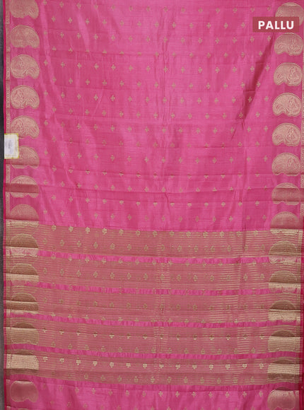 Semi raw silk saree pink with allover zari woven 1000 buttas and paisley zari woven butta border