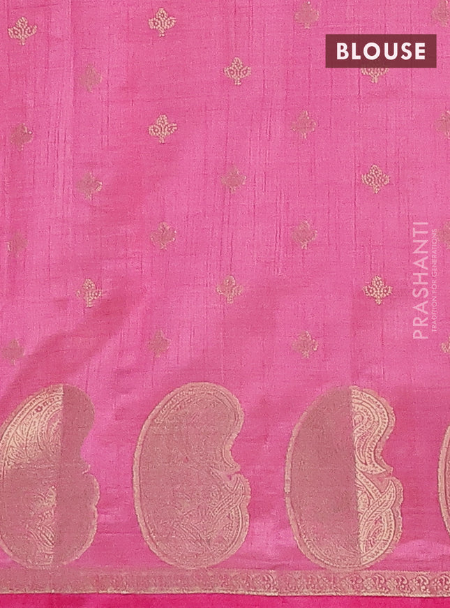Semi raw silk saree pink with allover zari woven 1000 buttas and paisley zari woven butta border