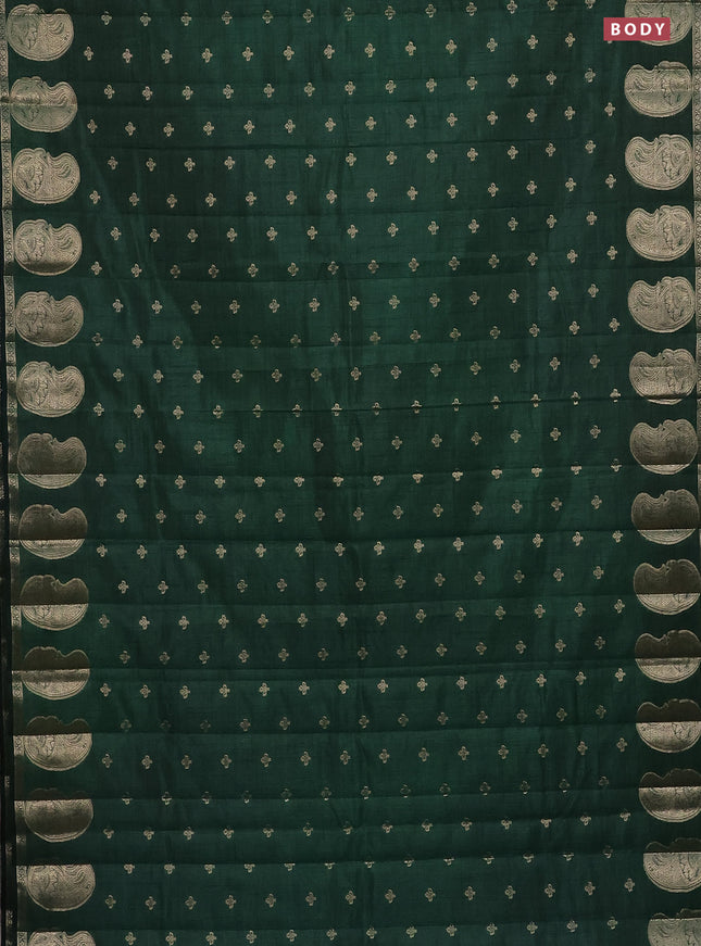 Semi raw silk saree dark green with allover zari woven 1000 buttas and paisley zari woven butta border