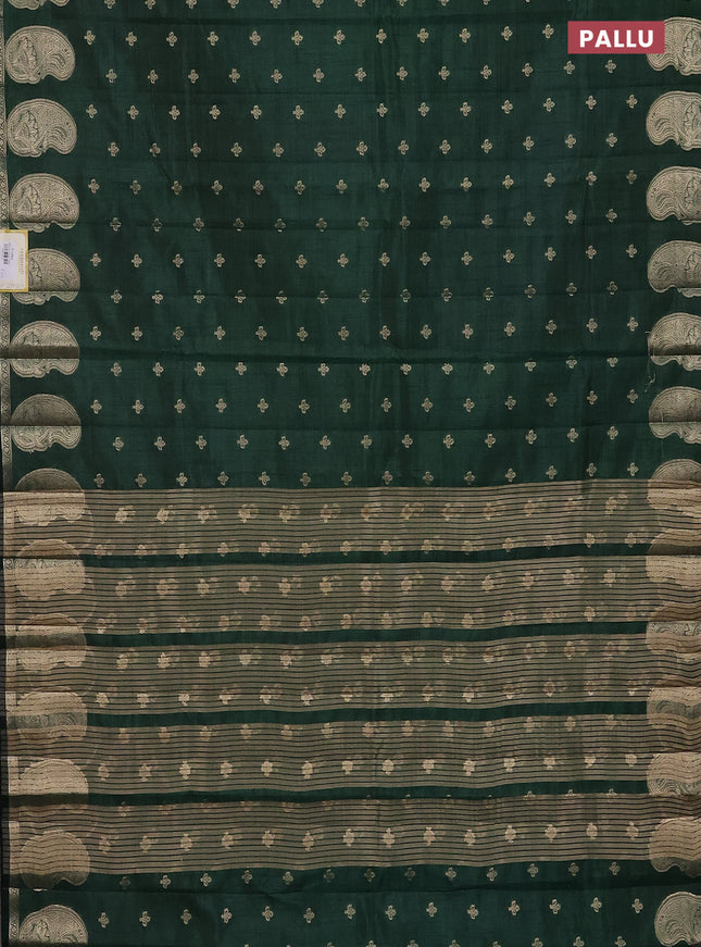 Semi raw silk saree dark green with allover zari woven 1000 buttas and paisley zari woven butta border
