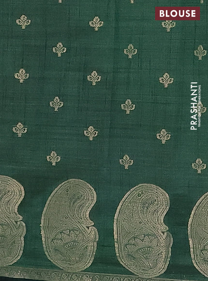 Semi raw silk saree dark green with allover zari woven 1000 buttas and paisley zari woven butta border