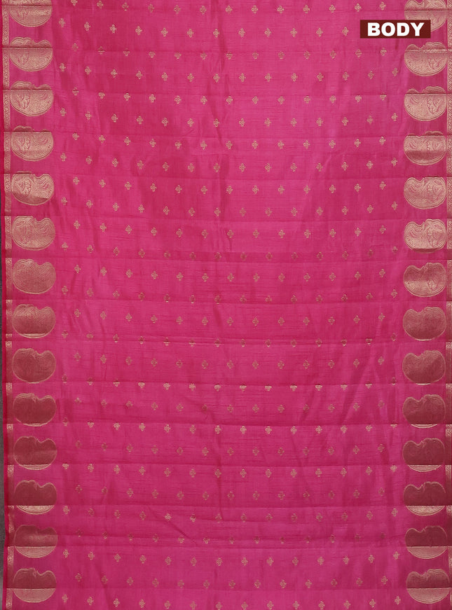 Semi raw silk saree pink with allover zari woven 1000 buttas and paisley zari woven butta border