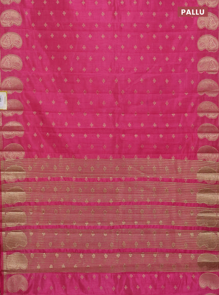 Semi raw silk saree pink with allover zari woven 1000 buttas and paisley zari woven butta border