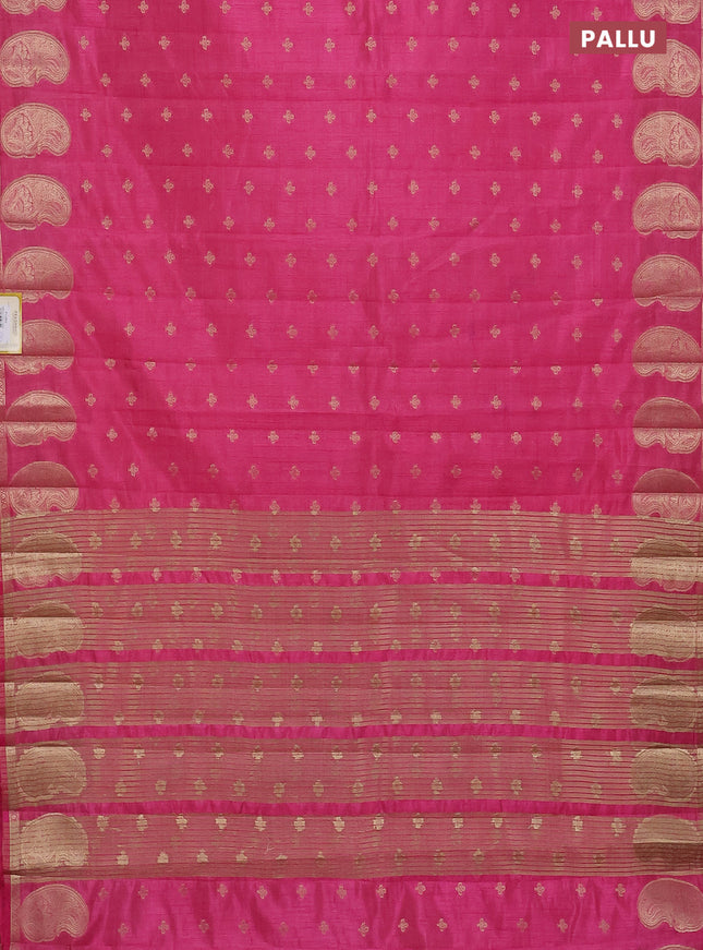 Semi raw silk saree pink with allover zari woven 1000 buttas and paisley zari woven butta border