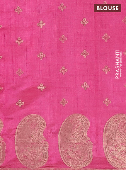 Semi raw silk saree pink with allover zari woven 1000 buttas and paisley zari woven butta border