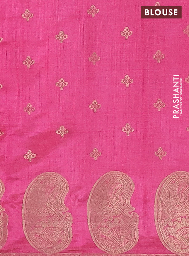 Semi raw silk saree pink with allover zari woven 1000 buttas and paisley zari woven butta border