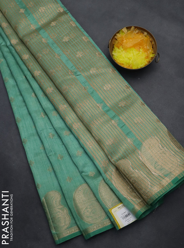 Semi raw silk saree pastel green with allover zari woven 1000 buttas and paisley zari woven butta border