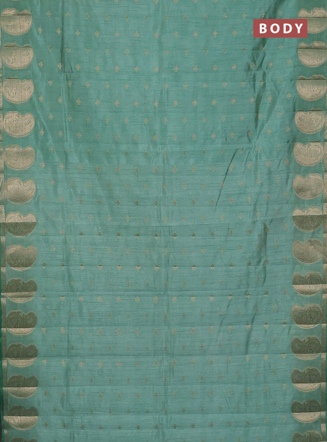Semi raw silk saree pastel green with allover zari woven 1000 buttas and paisley zari woven butta border
