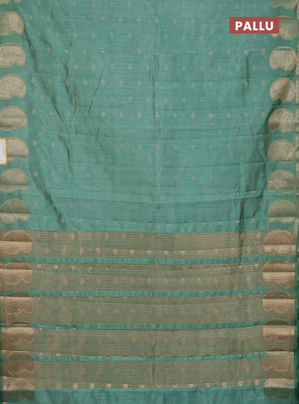 Semi raw silk saree pastel green with allover zari woven 1000 buttas and paisley zari woven butta border