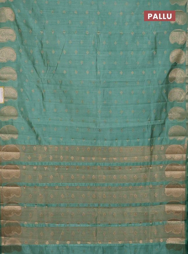 Semi raw silk saree pastel green with allover zari woven 1000 buttas and paisley zari woven butta border