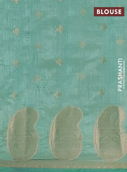 Semi raw silk saree pastel green with allover zari woven 1000 buttas and paisley zari woven butta border