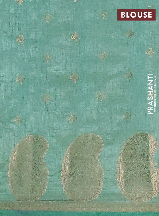 Semi raw silk saree pastel green with allover zari woven 1000 buttas and paisley zari woven butta border