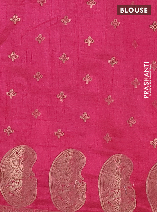 Semi raw silk saree pink with allover zari woven 1000 buttas and paisley zari woven butta border