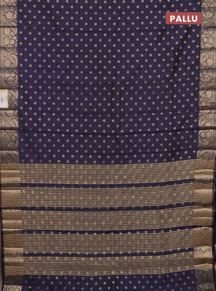 Semi raw silk saree navy blue with allover zari woven 1000 buttas and zari woven border