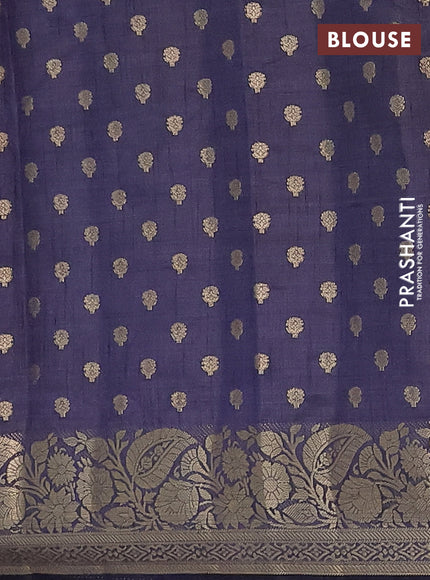 Semi raw silk saree navy blue with allover zari woven 1000 buttas and zari woven border