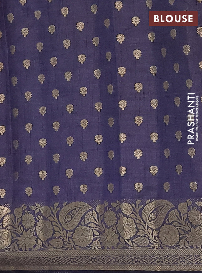Semi raw silk saree navy blue with allover zari woven 1000 buttas and zari woven border