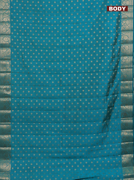 Semi raw silk saree teal blue with allover zari woven 1000 buttas and zari woven border