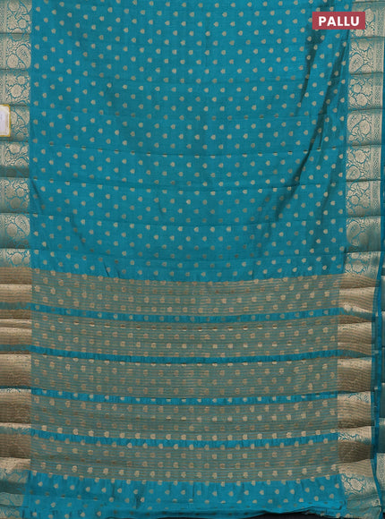 Semi raw silk saree teal blue with allover zari woven 1000 buttas and zari woven border