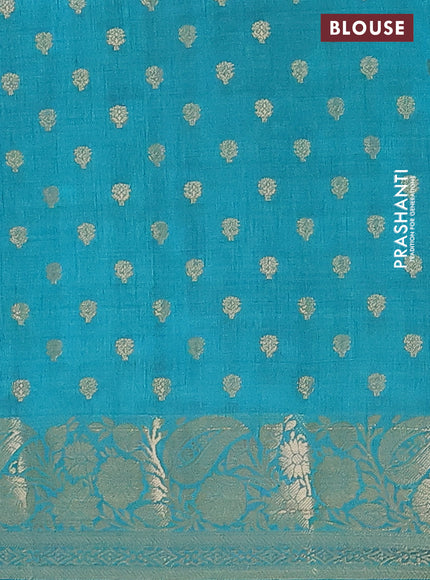 Semi raw silk saree teal blue with allover zari woven 1000 buttas and zari woven border
