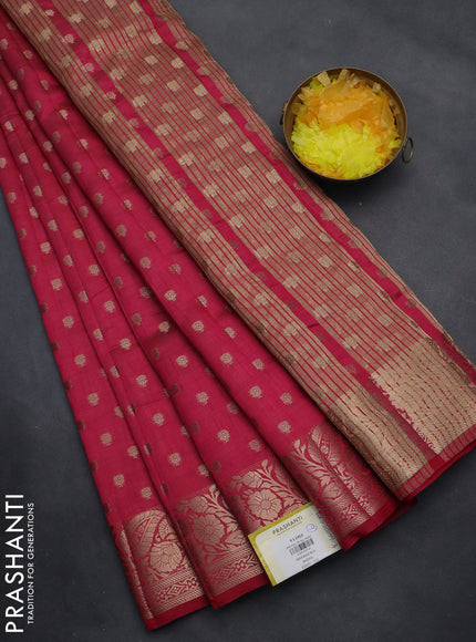 Semi raw silk saree pink with allover zari woven 1000 buttas and zari woven border