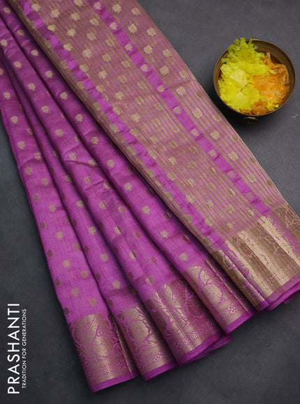 Semi raw silk saree lavender with allover zari woven 1000 buttas and zari woven border