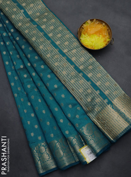Semi raw silk saree cs blue with allover zari woven 1000 buttas and zari woven border