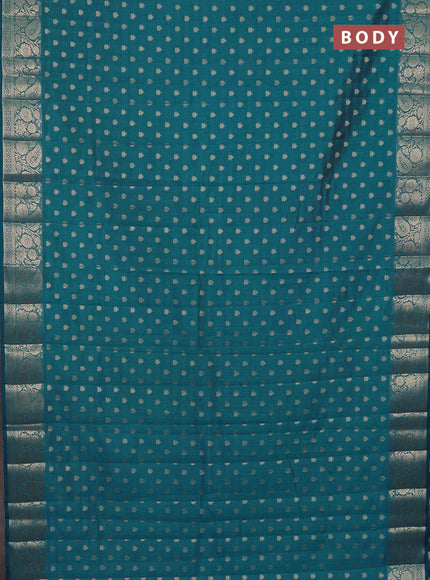 Semi raw silk saree cs blue with allover zari woven 1000 buttas and zari woven border