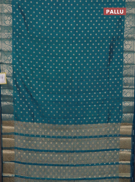 Semi raw silk saree cs blue with allover zari woven 1000 buttas and zari woven border