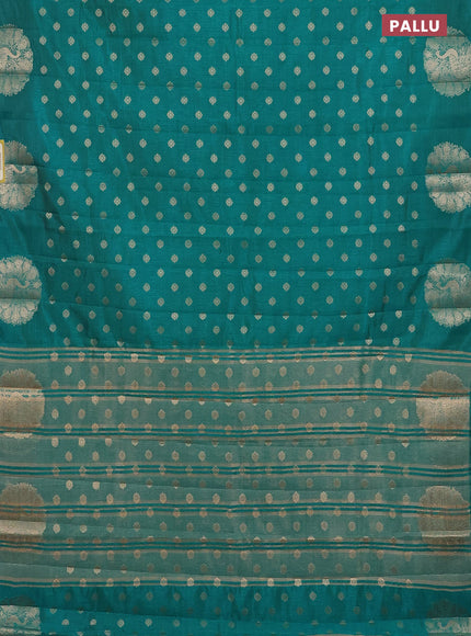 Semi raw silk saree teal blue with allover zari woven floral design 1000 buttas and zari woven butta border