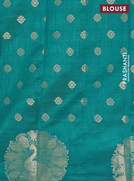 Semi raw silk saree teal blue with allover zari woven floral design 1000 buttas and zari woven butta border