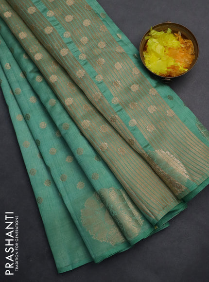 Semi raw silk saree pastel green with allover zari woven floral design 1000 buttas and zari woven butta border