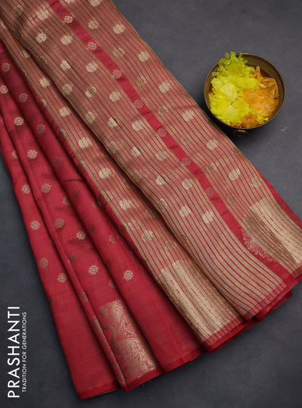 Semi raw silk saree maroon with allover zari woven floral design 1000 buttas and zari woven butta border