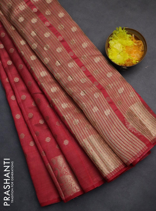 Semi raw silk saree maroon with allover zari woven floral design 1000 buttas and zari woven butta border