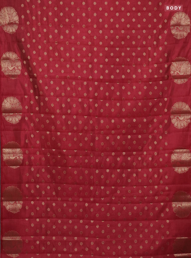 Semi raw silk saree maroon with allover zari woven floral design 1000 buttas and zari woven butta border