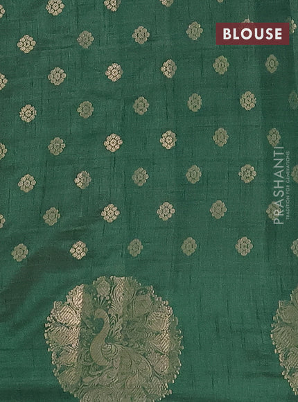 Semi raw silk saree dark green with allover zari woven floral design 1000 buttas and zari woven butta border