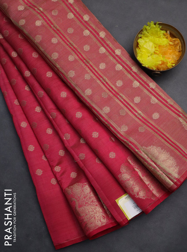 Semi raw silk saree pink with allover zari woven floral design 1000 buttas and zari woven butta border