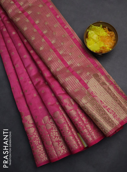 Semi raw silk saree pink with allover zari woven floral design 1000 buttas and rich zari woven border