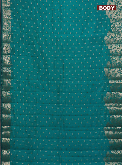 Semi raw silk saree teal blue with allover zari woven floral design 1000 buttas and rich zari woven border